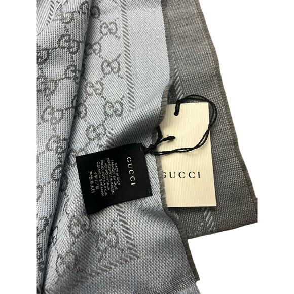 Gucci Stencil Monogram GG Logo 2 Tone Scarf Square blue 48x180 - Picture 7 of 8